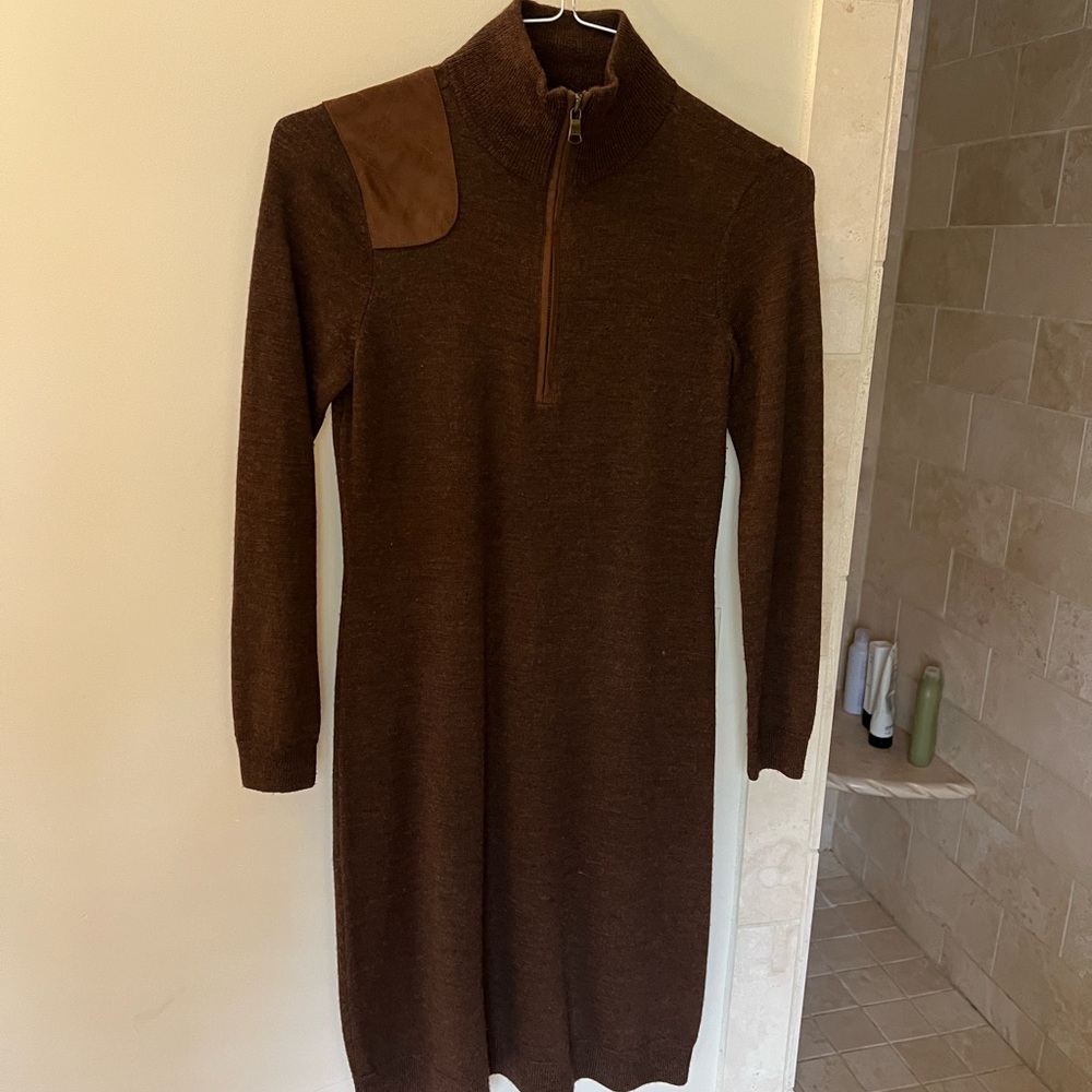 Ralph Lauren Brown Ribbed Mock Neck Long Sleeve Dress